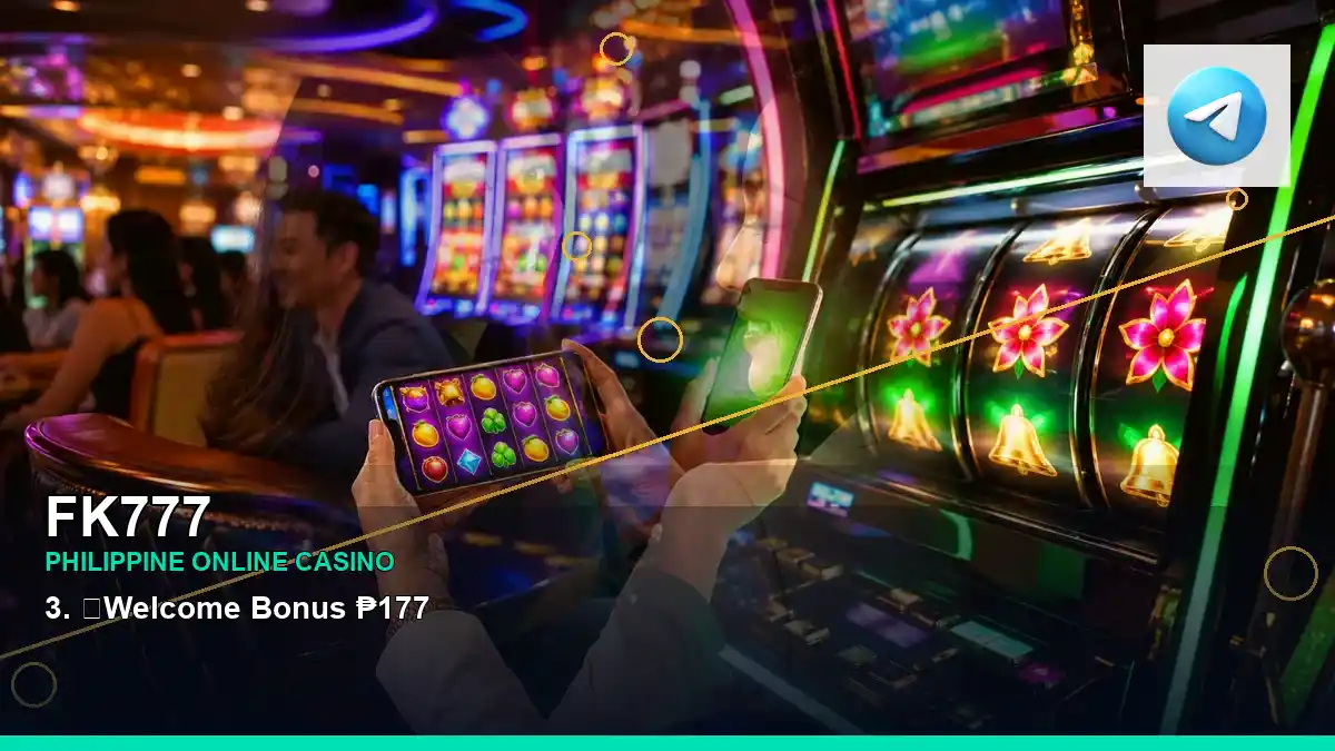FK777 Philippines casino guide with layered collage gold jackpot slot games and an adult Filipina casino host